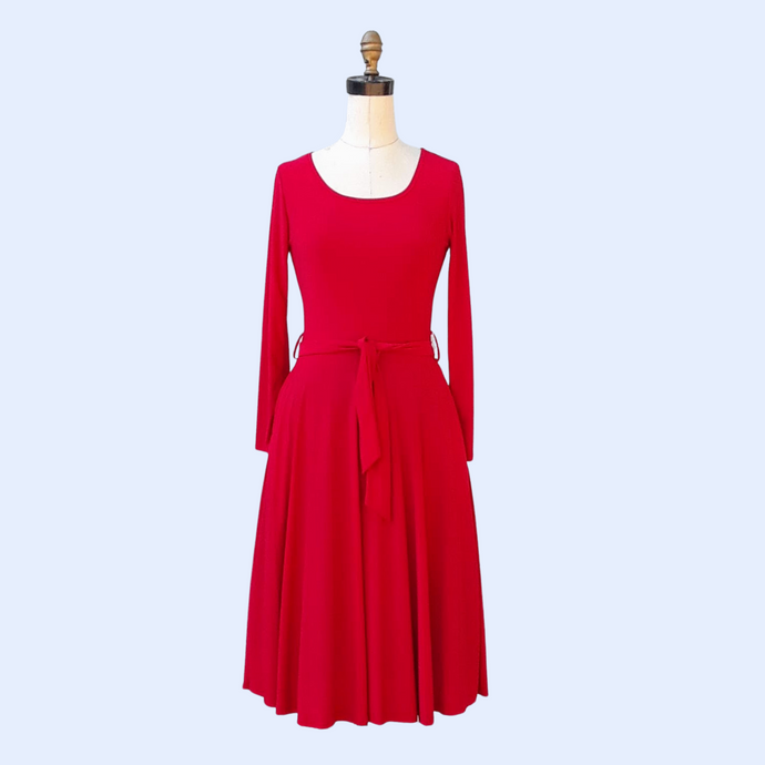 Scarlet Red Flowy Midi Dress, Medium