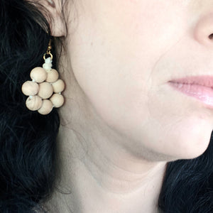 Boho Dangleling Wood Bead Earring, Off White