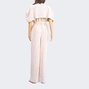 Polazzo Knit Shawl White Sand Pants with Sash,